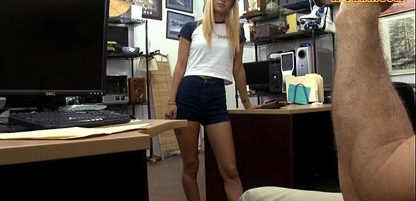  Petite amateur blonde babe gets screwed at the pawnshop